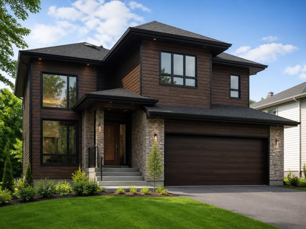 Home clad in Dark Walnut woodgrain steel siding
