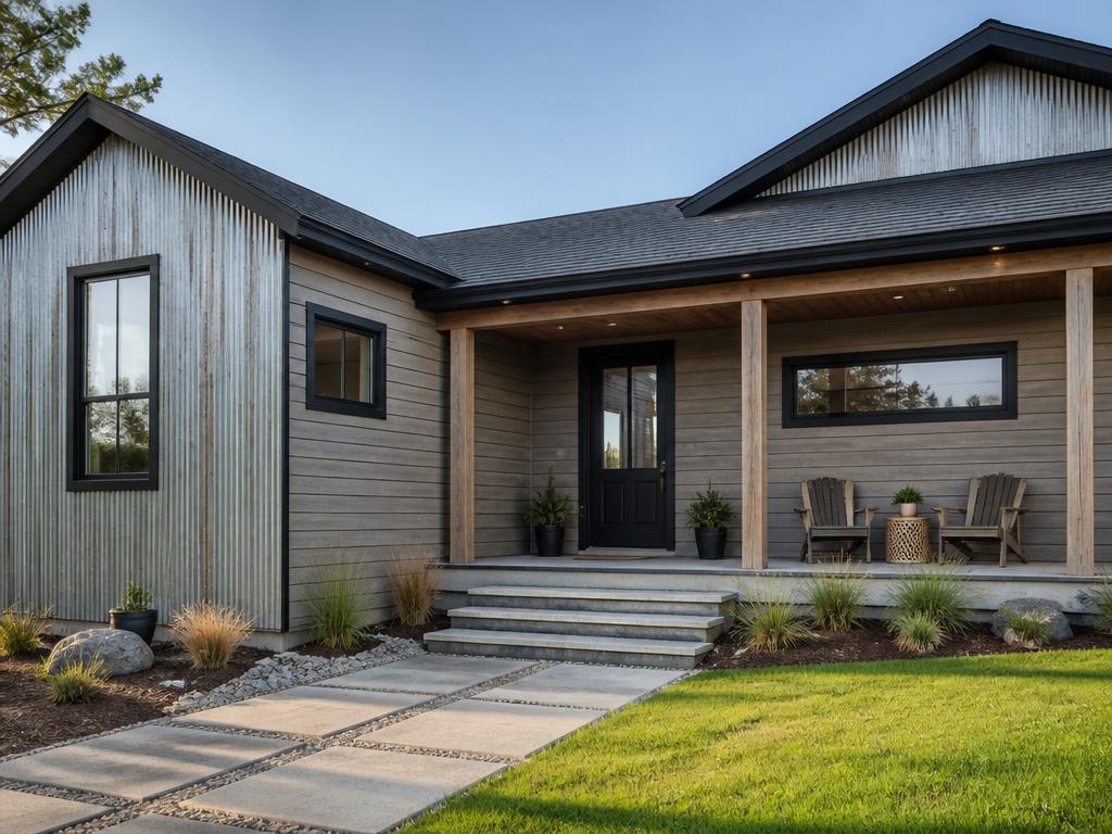 Ranch-style home clad in Driftwood Gray woodgrain steel siding