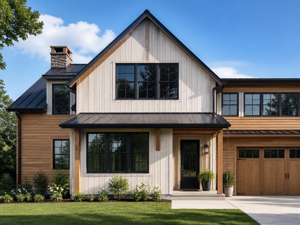 Home clad in White Oak woodgrain steel siding